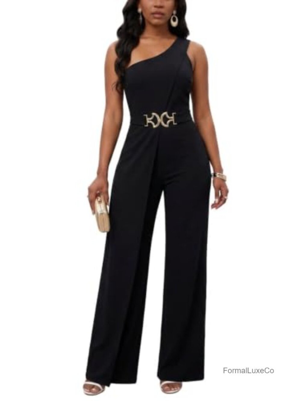 Women's Sleeveless One-Shoulder Romper Loose Wide-Leg Jumpsuit for Club Party